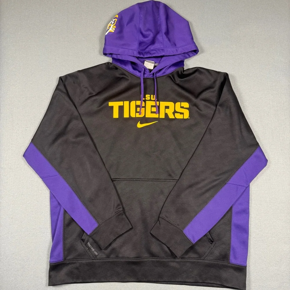 Nike LSU Tigers Therma-FIT Hoodie Mens XL Black Purple Colorblock Sweatshirt
